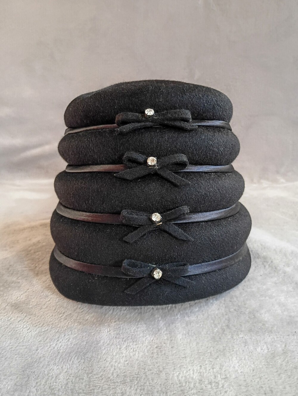 Vintage 60s Neumann Endler Black Beehive Hat Rhinestone Accents